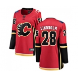 Women Calgary Flames #28 Elias Lindholm Authentic Red Home Fanatics Branded Breakaway Hockey Jersey