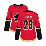 Women Calgary Flames #28 Elias Lindholm Authentic Red Home Hockey Jersey