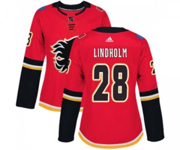 Women Calgary Flames #28 Elias Lindholm Authentic Red Home Hockey Jersey