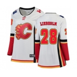 Women Calgary Flames #28 Elias Lindholm Authentic White Away Fanatics Branded Breakaway Hockey Jersey