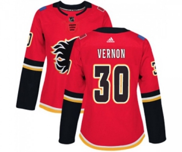 Women Calgary Flames #30 Mike Vernon Authentic Red Home Hockey Jersey