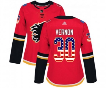 Women Calgary Flames #30 Mike Vernon Authentic Red USA Flag Fashion Hockey Jersey