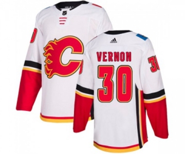 Women Calgary Flames #30 Mike Vernon Authentic White Away Hockey Jersey