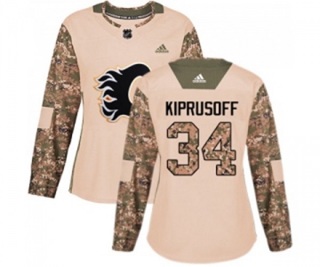 Women Calgary Flames #34 Miikka Kiprusoff Authentic Camo Veterans Day Practice Hockey Jersey