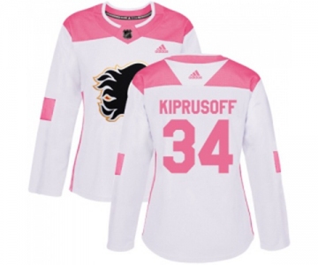 Women Calgary Flames #34 Miikka Kiprusoff Authentic White Pink Fashion Hockey Jersey