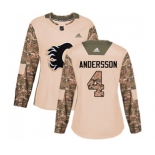 Women Calgary Flames #4 Rasmus Andersson Authentic Camo Veterans Day Practice Hockey Jersey