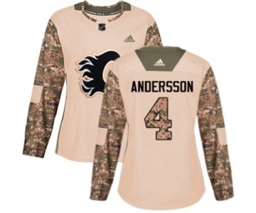 Women Calgary Flames #4 Rasmus Andersson Authentic Camo Veterans Day Practice Hockey Jersey