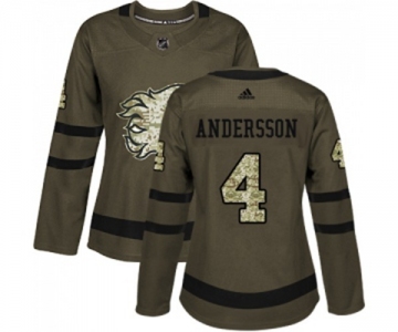 Women Calgary Flames #4 Rasmus Andersson Authentic Green Salute to Service Hockey Jersey