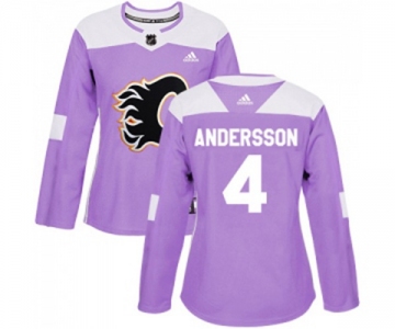 Women Calgary Flames #4 Rasmus Andersson Authentic Purple Fights Cancer Practice Hockey Jersey