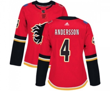 Women Calgary Flames #4 Rasmus Andersson Authentic Red Home Hockey Jersey