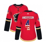 Women Calgary Flames #4 Rasmus Andersson Authentic Red USA Flag Fashion Hockey Jersey