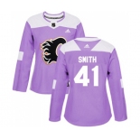 Women Calgary Flames #41 Mike Smith Authentic Purple Fights Cancer Practice Hockey Jersey