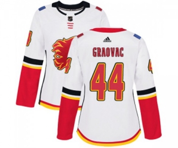 Women Calgary Flames #44 Tyler Graovac Authentic White Away Hockey Jersey