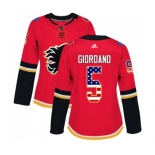 Women Calgary Flames #5 Mark Giordano Authentic Red USA Flag Fashion Hockey Jersey