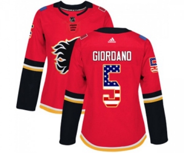 Women Calgary Flames #5 Mark Giordano Authentic Red USA Flag Fashion Hockey Jersey