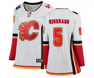 Women Calgary Flames #5 Mark Giordano Authentic White Away Fanatics Branded Breakaway Hockey Jersey