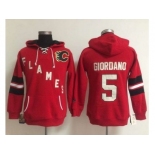 Women Calgary Flames #5 Mark Giordano Red Old Time Heidi NHL Hoodie