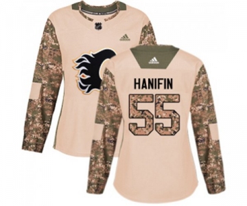 Women Calgary Flames #55 Noah Hanifin Authentic Camo Veterans Day Practice Hockey Jersey