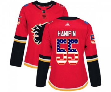 Women Calgary Flames #55 Noah Hanifin Authentic Red USA Flag Fashion Hockey Jersey