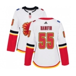 Women Calgary Flames #55 Noah Hanifin Authentic White Away Hockey Jersey