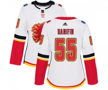 Women Calgary Flames #55 Noah Hanifin Authentic White Away Hockey Jersey