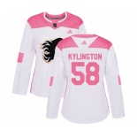 Women Calgary Flames #58 Oliver Kylington Authentic White Pink Fashion Hockey Jersey