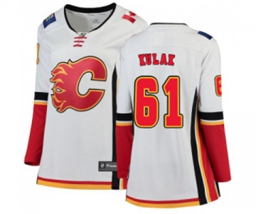 Women Calgary Flames #61 Brett Kulak Authentic White Away Fanatics Branded Breakaway Hockey Jersey