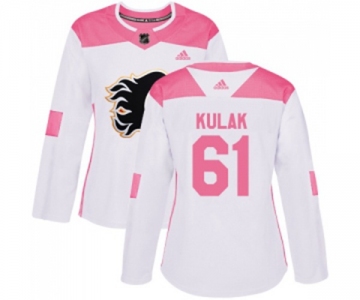 Women Calgary Flames #61 Brett Kulak Authentic White Pink Fashion Hockey Jersey