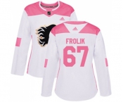 Women Calgary Flames #67 Michael Frolik Authentic White Pink Fashion Hockey Jersey