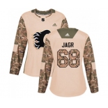 Women Calgary Flames #68 Jaromir Jagr Authentic Camo Veterans Day Practice Hockey Jersey