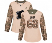 Women Calgary Flames #68 Jaromir Jagr Authentic Camo Veterans Day Practice Hockey Jersey