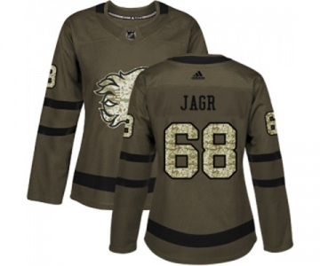 Women Calgary Flames #68 Jaromir Jagr Authentic Green Salute to Service Hockey Jersey