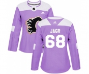 Women Calgary Flames #68 Jaromir Jagr Authentic Purple Fights Cancer Practice Hockey Jersey