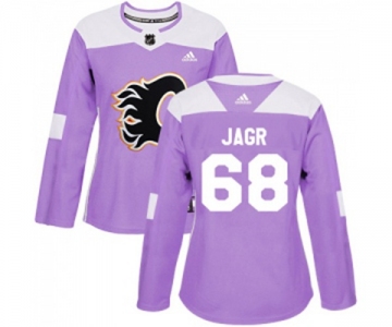 Women Calgary Flames #68 Jaromir Jagr Authentic Purple Fights Cancer Practice Hockey Jersey