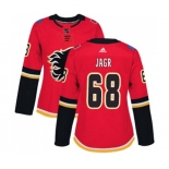 Women Calgary Flames #68 Jaromir Jagr Authentic Red Home Hockey Jersey