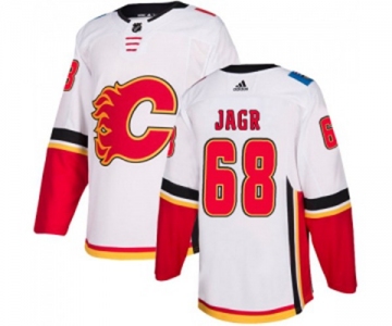 Women Calgary Flames #68 Jaromir Jagr Authentic White Away Hockey Jersey