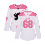 Women Calgary Flames #68 Jaromir Jagr Authentic White Pink Fashion Hockey Jersey