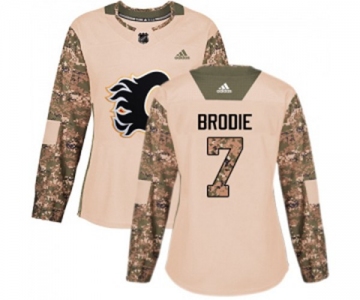 Women Calgary Flames #7 TJ Brodie Authentic Camo Veterans Day Practice Hockey Jersey