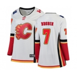 Women Calgary Flames #7 TJ Brodie Authentic White Away Fanatics Branded Breakaway Hockey Jersey