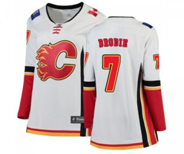 Women Calgary Flames #7 TJ Brodie Authentic White Away Fanatics Branded Breakaway Hockey Jersey