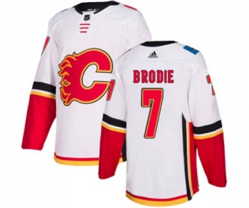 Women Calgary Flames #7 TJ Brodie Authentic White Away Hockey Jersey