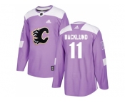 Youth Adidas Calgary Flames #11 Mikael Backlund Purple Authentic Fights Cancer Stitched NHL Jersey