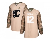 Youth Adidas Calgary Flames #12 Jarome Iginla Camo Authentic 2017 Veterans Day Stitched NHL Jersey