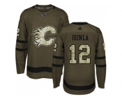 Youth Adidas Calgary Flames #12 Jarome Iginla Green Salute to Service Stitched NHL Jersey