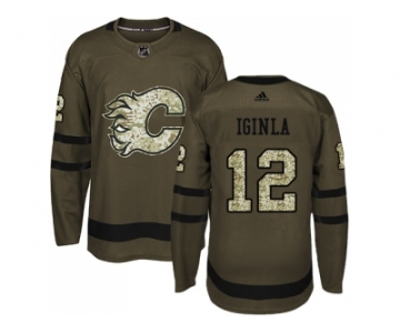 Youth Adidas Calgary Flames #12 Jarome Iginla Green Salute to Service Stitched NHL Jersey