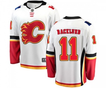 Youth Calgary Flames #11 Mikael Backlund Fanatics Branded White Away Breakaway Hockey Jersey