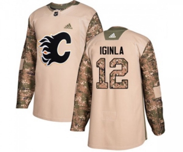 Youth Calgary Flames #12 Jarome Iginla Authentic Camo Veterans Day Practice Hockey Jersey