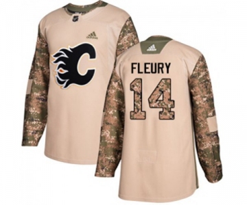 Youth Calgary Flames #14 Theoren Fleury Authentic Camo Veterans Day Practice Hockey Jersey