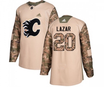 Youth Calgary Flames #20 Curtis Lazar Authentic Camo Veterans Day Practice Hockey Jersey