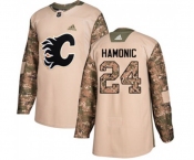 Youth Calgary Flames #24 Travis Hamonic Authentic Camo Veterans Day Practice Hockey Jersey